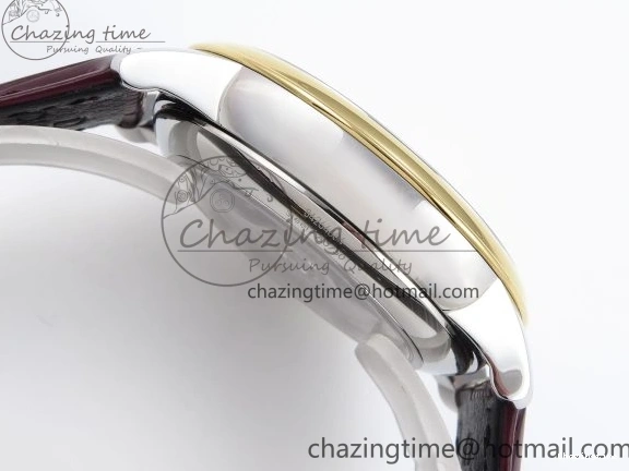 0421 De Ville Date YG MKF 1:1 Best Edition White Textured Dial Diamonds Marker on Brown Leather Strap A WaterResistant 7754